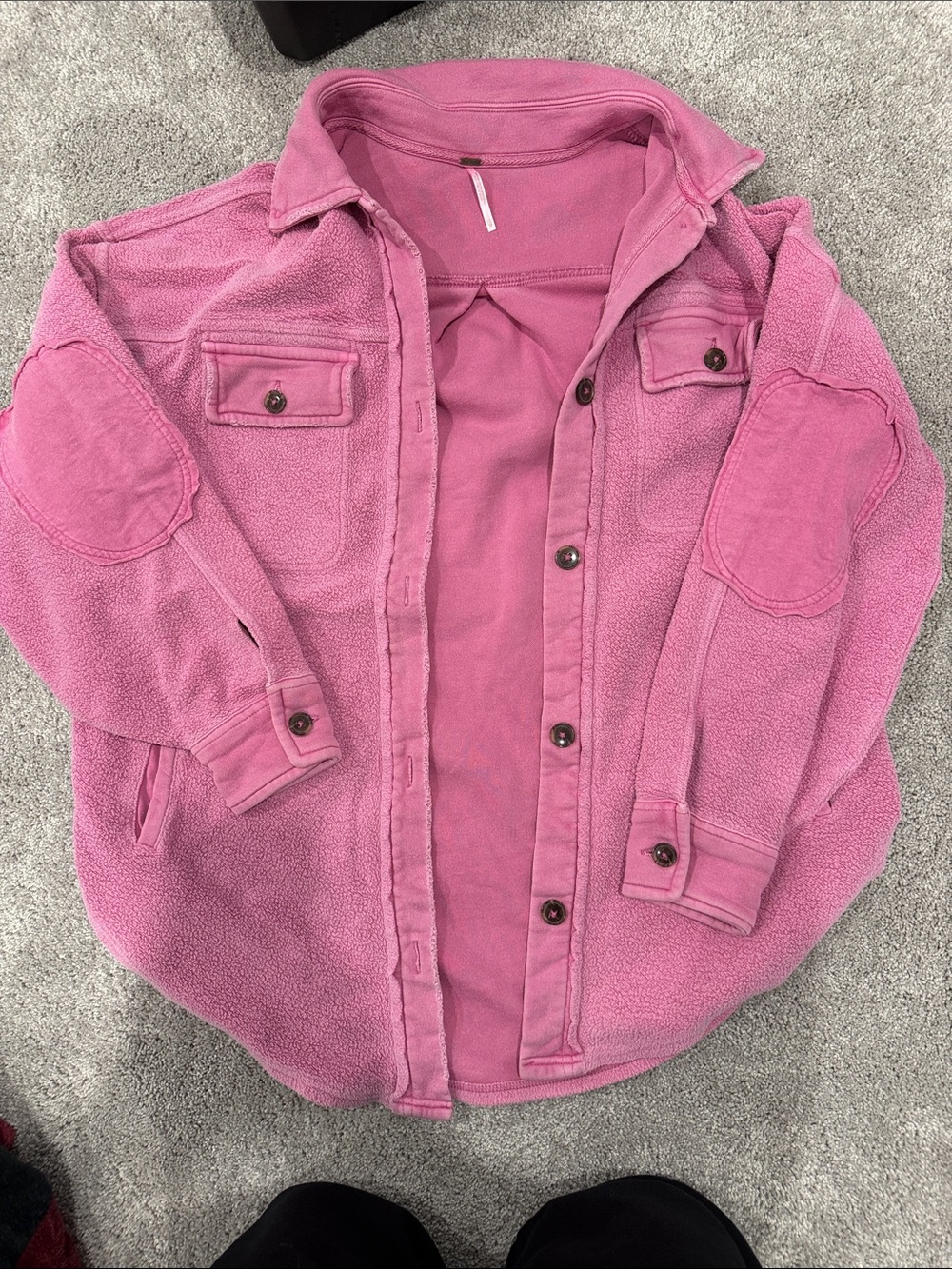 Free People Pink Fleece Button-Up Shacket